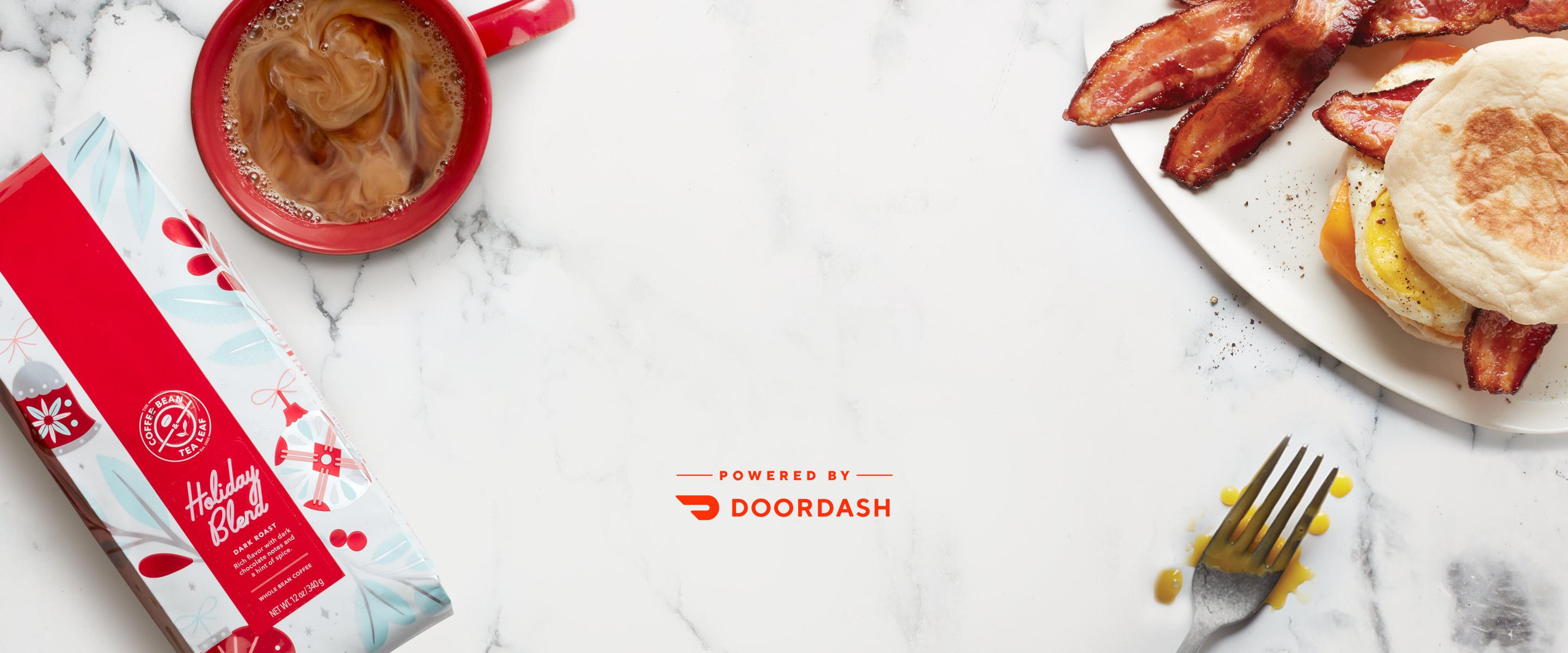 Free Delivery holiday coffee and breakfast sandwich